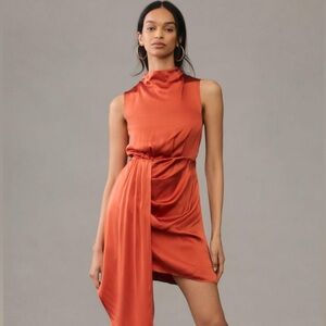 By Anthropologie Mock-Neck Draped Silk Dress
